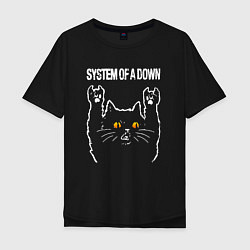 Футболка оверсайз мужская System of a Down rock cat, цвет: черный