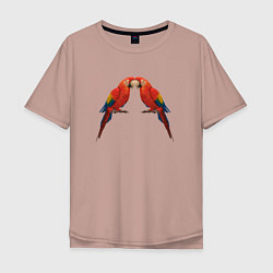 Мужская футболка оверсайз Пара красных попугаев