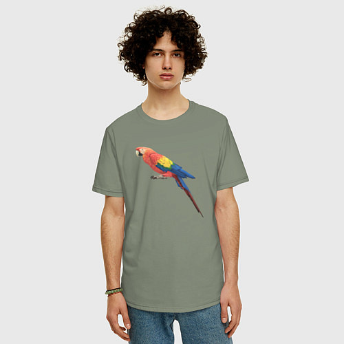 Мужская футболка оверсайз Одинокий сине-красный попугай / Авокадо – фото 3
