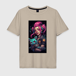 Мужская футболка оверсайз Jinx with cat art League of Legends