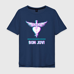 Футболка оверсайз мужская Bon Jovi glitch rock, цвет: тёмно-синий