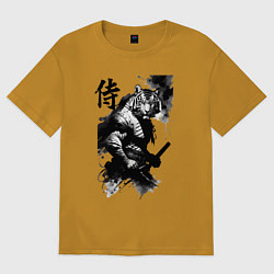 Футболка оверсайз мужская Tiger samurai - hieroglyph - art, цвет: горчичный