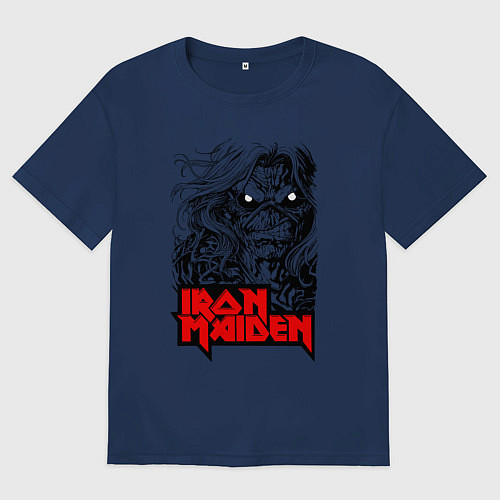 Мужская футболка оверсайз Iron Maiden eyes / Тёмно-синий – фото 1
