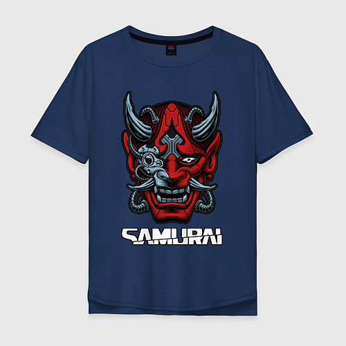 Мужская футболка оверсайз Samurai mask / Тёмно-синий – фото 1
