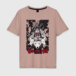 Футболка оверсайз мужская Mononoke all on the tree, цвет: пыльно-розовый