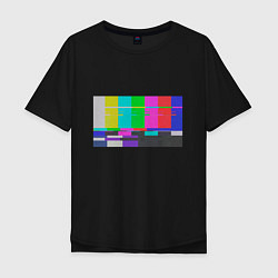 Футболка оверсайз мужская Разноцветные полосы в телевизоре, цвет: черный