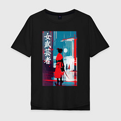 Мужская футболка оверсайз Онна-бугэйся - девушка-самурай - иероглифы - Япони