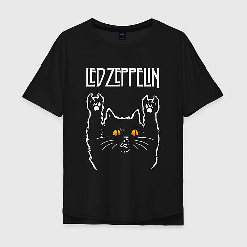 Мужская футболка оверсайз Led Zeppelin rock cat / Черный – фото 1