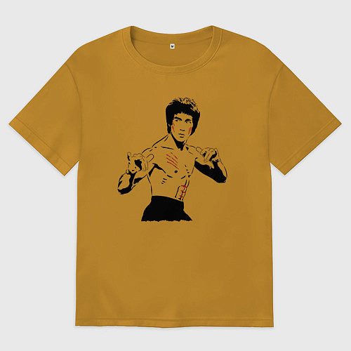 Мужская футболка оверсайз Брюс Ли в крови / Горчичный – фото 1
