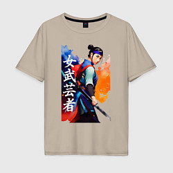 Мужская футболка оверсайз Онна-бугэйся - девушка-самурай - акварель