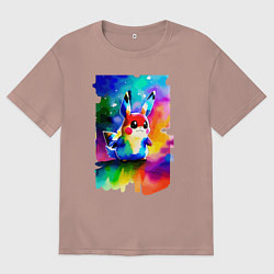 Мужская футболка оверсайз Акварельный Пикачу - поп-арт