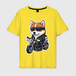 Футболка оверсайз мужская Shiba Inu собака мотоциклист, цвет: желтый