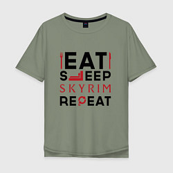 Мужская футболка оверсайз Надпись: eat sleep Skyrim repeat