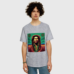 Футболка оверсайз мужская Digital Art Bob Marley in the field, цвет: меланж — фото 2