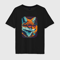 Футболка оверсайз мужская Old Fox with glasses, цвет: черный