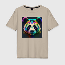 Футболка оверсайз мужская Красочная панда - нейросеть, цвет: миндальный