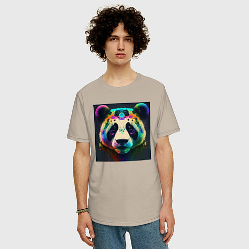 Мужская футболка оверсайз Красочная панда - нейросеть / Миндальный – фото 3