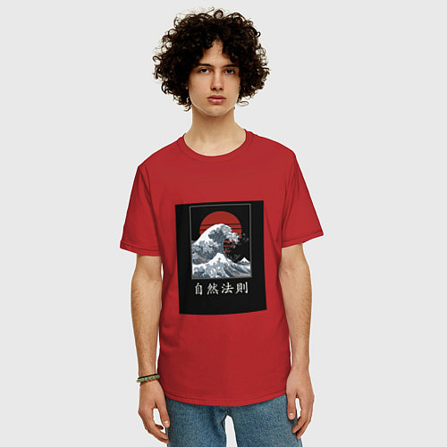 Мужская футболка оверсайз Солнечное цунами / Красный – фото 3