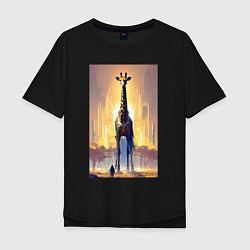 Мужская футболка оверсайз Жираф в большом городе - фантазия - Нью-Йорк