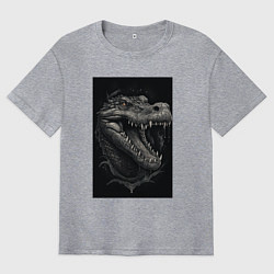 Футболка оверсайз мужская Крокодил стиль тату, цвет: меланж