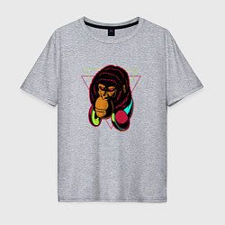 Футболка оверсайз мужская Крутая горилла с наушниками, цвет: меланж