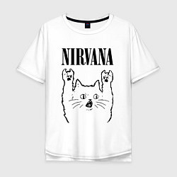 Футболка оверсайз мужская Nirvana - rock cat, цвет: белый