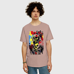 Футболка оверсайз мужская Skull - pop art - sketch, цвет: пыльно-розовый — фото 2