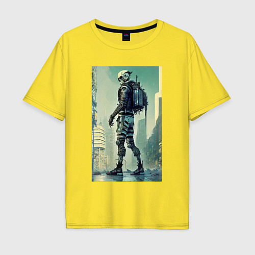 Мужская футболка оверсайз Skeleton - cyberpunk - metropolis / Желтый – фото 1
