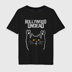 Футболка оверсайз мужская Hollywood Undead rock cat, цвет: черный