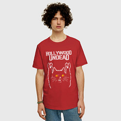 Футболка оверсайз мужская Hollywood Undead rock cat, цвет: красный — фото 2