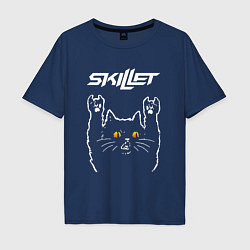 Футболка оверсайз мужская Skillet rock cat, цвет: тёмно-синий