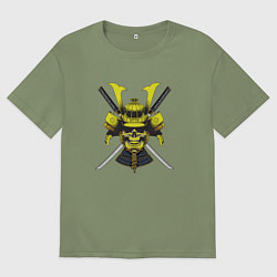 Мужская футболка оверсайз Череп самурая с катанами