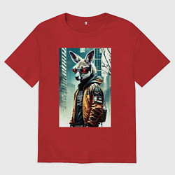 Мужская футболка оверсайз Кенгуру в Нью-Йорке - киберпанк - нейросеть