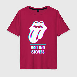 Футболка оверсайз мужская Rolling Stones glitch rock, цвет: маджента