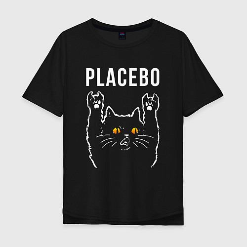 Мужская футболка оверсайз Placebo rock cat / Черный – фото 1