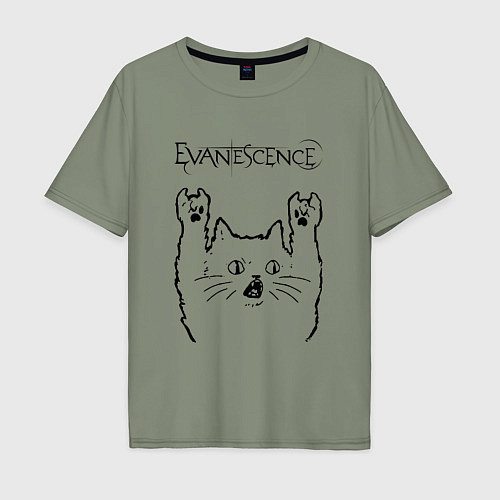 Мужская футболка оверсайз Evanescence - rock cat / Авокадо – фото 1