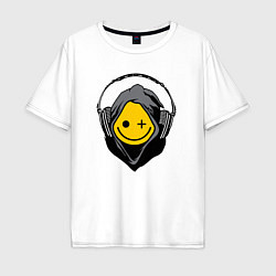 Мужская футболка оверсайз Смайлик в наушниках smiley face in headphones