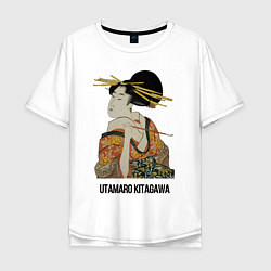 Мужская футболка оверсайз Утамаро Китагава - картина Гейша с трубкой