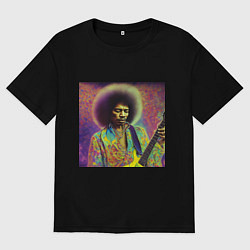 Футболка оверсайз мужская Глитч Джимми Хендрикс, цвет: черный