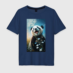 Мужская футболка оверсайз Панда с цветочками