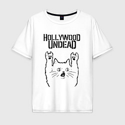 Футболка оверсайз мужская Hollywood Undead - rock cat, цвет: белый