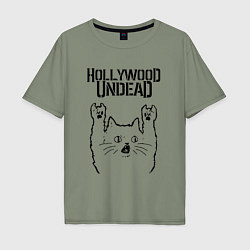 Футболка оверсайз мужская Hollywood Undead - rock cat, цвет: авокадо