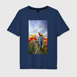 Мужская футболка оверсайз Попугай на велосипеде