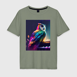 Футболка оверсайз мужская Музыкальная сова - нейросеть, цвет: авокадо