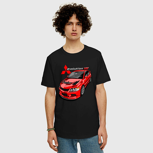Мужская футболка оверсайз Lancer Evolution 8 / Черный – фото 3