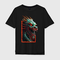 Мужская футболка оверсайз Дракон с горящими глазами: арт нейросети