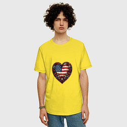Футболка оверсайз мужская Сердце с цветами флаг США, цвет: желтый — фото 2