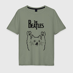 Футболка оверсайз мужская The Beatles - rock cat, цвет: авокадо