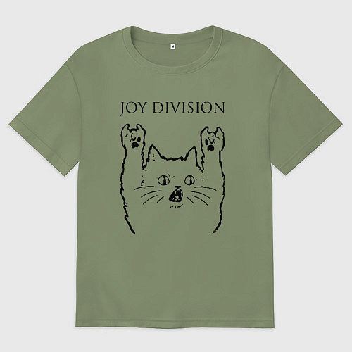 Мужская футболка оверсайз Joy Division - rock cat / Авокадо – фото 1