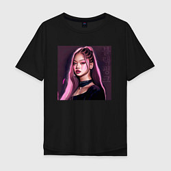 Футболка оверсайз мужская Blackpink Jennie аниме рисунок, цвет: черный